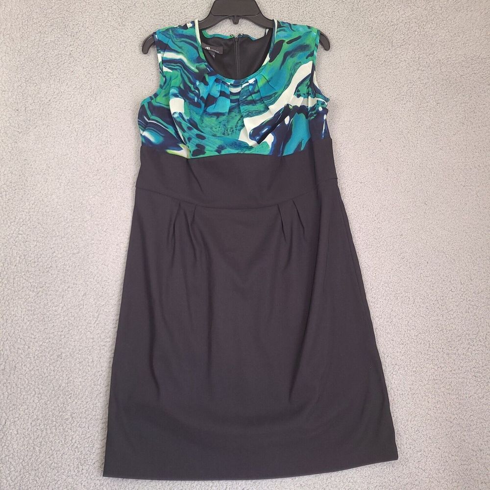 AB Studio Dress Womens 16 Colorful Black Blue Pleated Sleeveless Knee Length